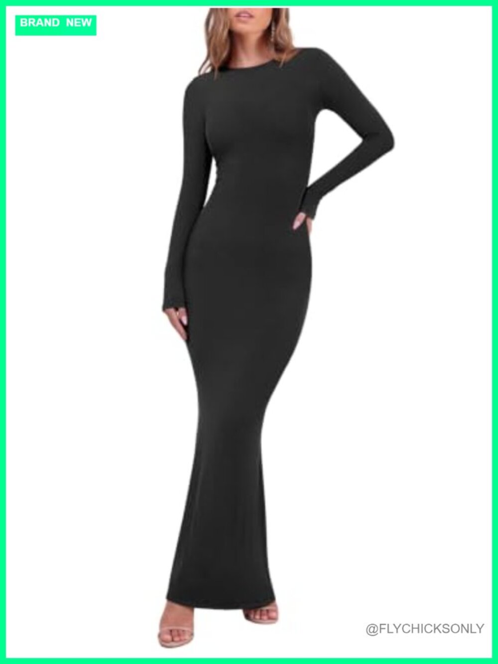 Long Sleeve Ribbed Bodycon Maxi Dress Women's Formal Party